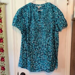 Woman Within Teal Floral Blouse Sz 22/24 NWPkg